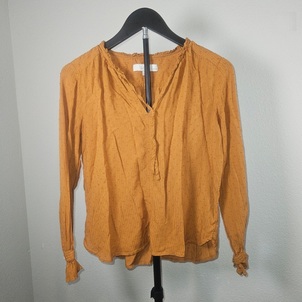 Loft Blouse Women‎ SP Mustard Yellow Clip Dot Ruffle Boho Cottagecore